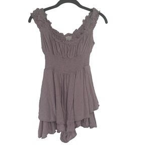 Urban Outfitters Romper Size Small Mauve Smocked Swiss Dot Milkmaid Coquette